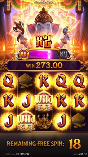 Ganesha Gold: 18 rodadas grátis restantes